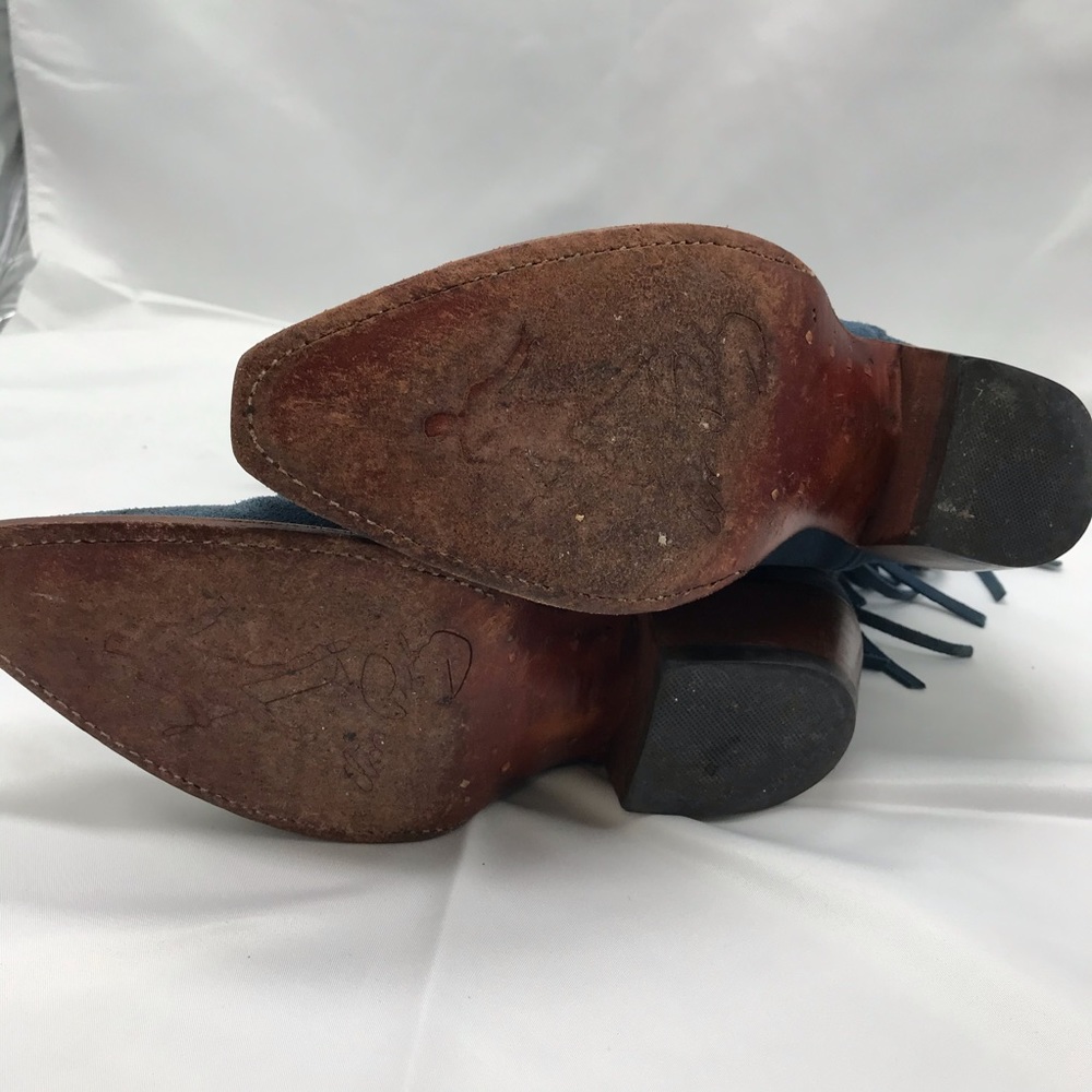 American Rebel Boot Co Elvis Presley Blue Suede leather Boots Fringe Size 6.5 - Picture 8 of 10